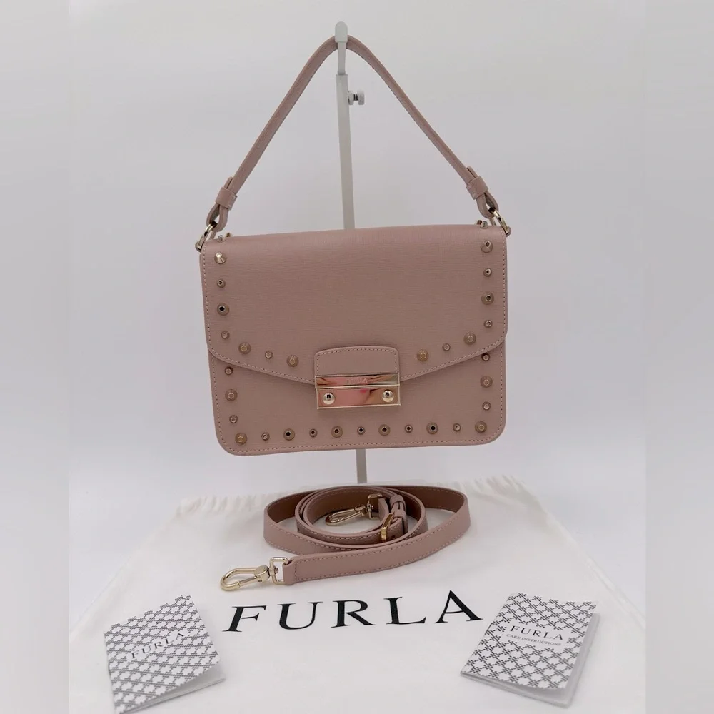 NWOT Furla Julia Pink Studded Bag